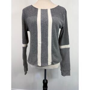 Burning Torch Recycled Cashmere Colorblock Cable Knit Sweater Gray White Sz S